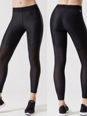 Alala Black Nitro Tight Textured Checkered Leggings Logo Waist & Rib Side XS